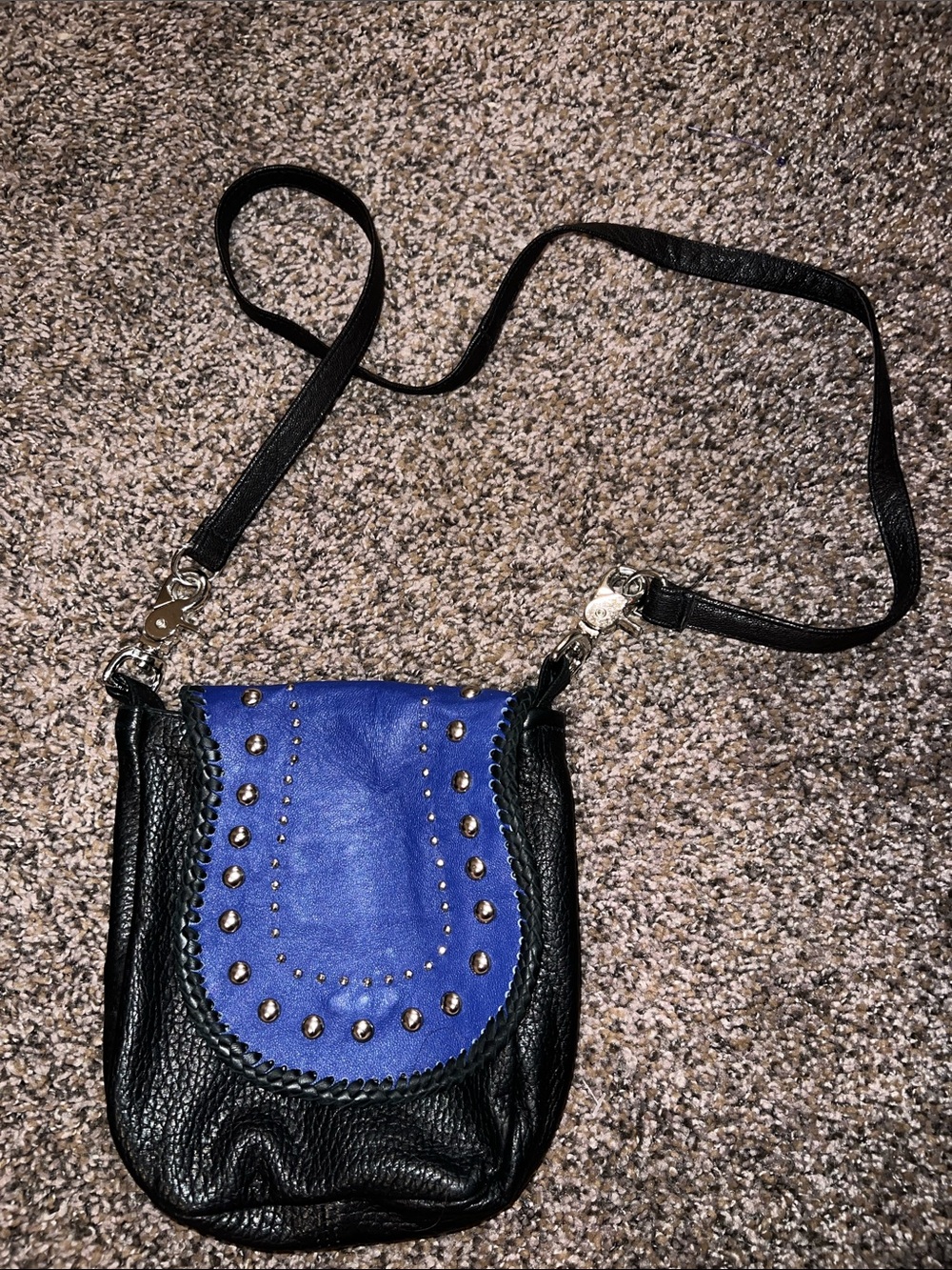 Black and Blue leather- Studded Women's Crossbody Bag